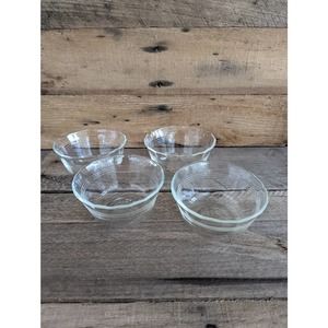 Vtg Set of 4 Pyrex Clear Glass Scalloped Edge 3 Ringed Custard Cups #463 - 6 oz